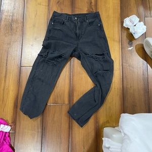 american eagle black washed denim mom jeans